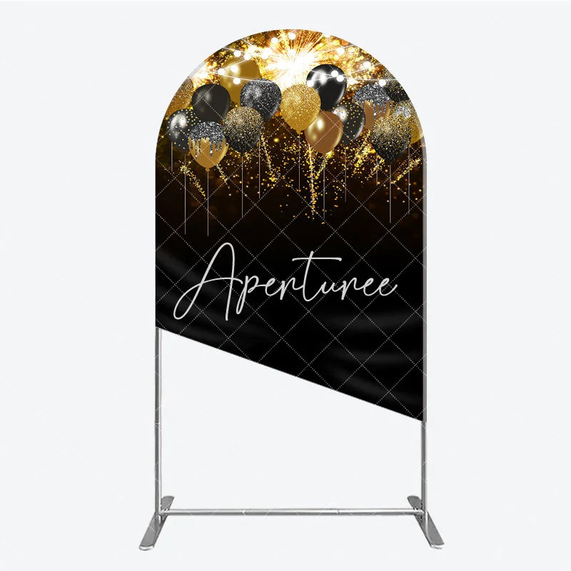 Aperturee - Aperturee Black Gold Silver Glitter Balloons Round Top Arch Backdrop Elegant Sparkling Celebration Party Decor