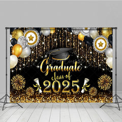 Aperturee - Aperturee Black Gold Sparkle Balloons Cheers Graduation Backdrop