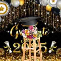 Aperturee - Aperturee Black Gold Sparkle Balloons Cheers Graduation Backdrop