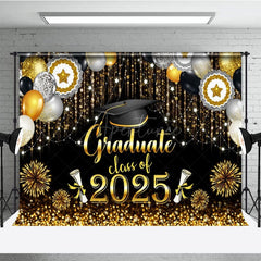 Aperturee - Aperturee Black Gold Sparkle Balloons Cheers Graduation Backdrop