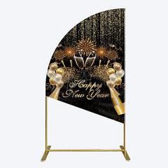 Aperturee - Aperturee Black Gold Sparkle Balloons New Year Half Moon Arch Backdrop