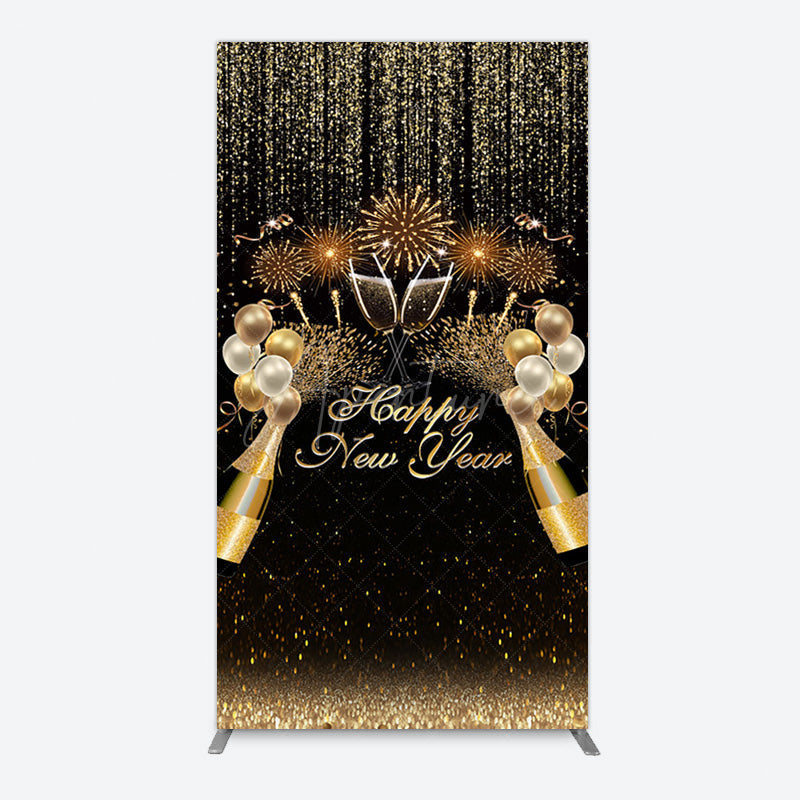 Aperturee - Aperturee Black Gold Sparkle Balloons New Year Rectangle Backdrop