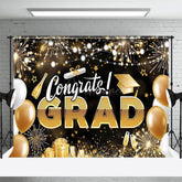 Aperturee - Aperturee Black Gold Sparkle Lighted Congrats Grad Backdrop