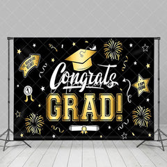 Aperturee - Aperturee Black Gold Sparkle Ribbons Congrats Grad Backdrop