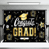 Aperturee - Aperturee Black Gold Sparkle Ribbons Congrats Grad Backdrop