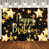 Aperturee - Aperturee Black Golden Stars Bokeh Happy Birthday Backdrop