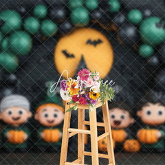 Aperturee - Aperturee Black Green Balloon Castle Pumpkin Halloween Backdrop