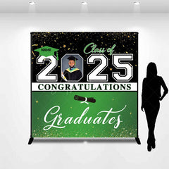 Aperturee - Aperturee Black Green Custom Name Photo Graduation Backdrop
