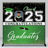 Aperturee - Aperturee Black Green Custom Name Photo Graduation Backdrop