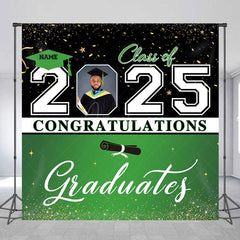 Aperturee - Aperturee Black Green Custom Name Photo Graduation Backdrop