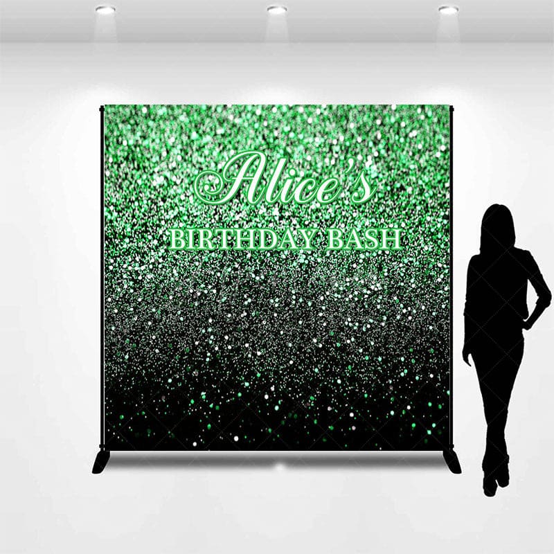 Aperturee - Aperturee Black Green Glitter Custom Name Birthday Bash Backdrop