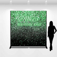 Aperturee - Aperturee Black Green Glitter Custom Name Birthday Bash Backdrop