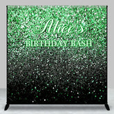 Aperturee - Aperturee Black Green Glitter Custom Name Birthday Bash Backdrop