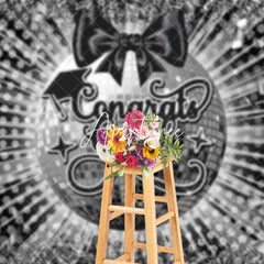 Aperturee - Aperturee Black Grey Bow Tie Disco Ball Congrats Grad Backdrop
