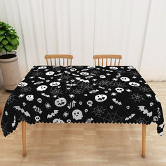 Aperturee - Aperturee Black Halloween Rectangle Tablecloth with Bats and Spider Webs for Spooky Gothic Party and Haunted House Decor
