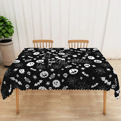 Aperturee - Aperturee Black Halloween Rectangle Tablecloth with Bats and Spider Webs for Spooky Gothic Party and Haunted House Decor