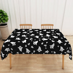 Aperturee - Aperturee Black Halloween Rectangle Tablecloth with Cute Ghost Pattern for Spooky Kids Party and Holiday Decorations