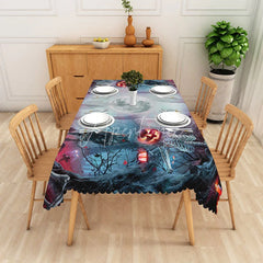 Aperturee - Aperturee Black Halloween Rectangle Tablecloth with Graveyard Owl and Jack O’ Lanterns for Spooky Night Decor