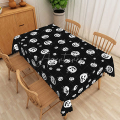 Aperturee - Aperturee Black Halloween Rectangle Tablecloth with Jack o’ Lantern Faces for Spooky Holiday Party Decorations