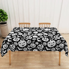 Aperturee - Aperturee Black Halloween Rectangle Tablecloth with Jack O’ Lanterns and Bats for Spooky Holiday Party Decorations