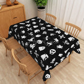 Aperturee - Aperturee Black Halloween Rectangle Tablecloth with Skulls Bats and Pumpkins for Gothic Spooky Party Decor