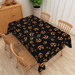 Aperturee - Aperturee Black Halloween Rectangle Tablecloth with Spooky Jack O’ Lantern Face for Holiday Party and Dining Decor