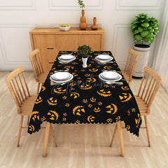 Aperturee - Aperturee Black Halloween Rectangle Tablecloth with Spooky Jack O’ Lantern Face for Holiday Party and Dining Decor