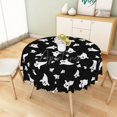Aperturee - Aperturee Black Halloween Round Tablecloth with Cute Ghost Pattern for Modern and Spooky Party Decorations