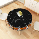Aperturee - Aperturee Black Halloween Round Tablecloth with Jack O’ Lantern Pattern for Spooky Holiday Party Decorations