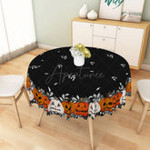 Aperturee - Aperturee Black Halloween Round Tablecloth with Jack O’ Lantern Pattern for Spooky Holiday Party Decorations