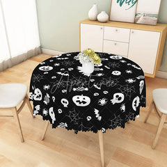 Aperturee - Aperturee Black Halloween Round Tablecloth with Jack-o’-Lanterns and Spiderwebs for Gothic Spooky Decor