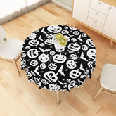 Aperturee - Aperturee Black Halloween Round Tablecloth with Jack-o’-Lanterns Bats and Spiders for Gothic Spooky Decor