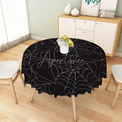 Aperturee - Aperturee Black Halloween Round Tablecloth with Spider Web Pattern for Gothic and Spooky Party Decorations