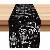 Aperturee - Aperturee Black Halloween Table Runner with Cartoon Dancing Skeleton for Funny and Spooky Party Decor