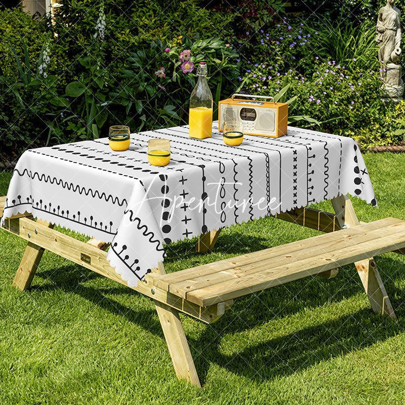 Aperturee - Aperturee Black Lines Dots Simple White Rectangle Tablecloth