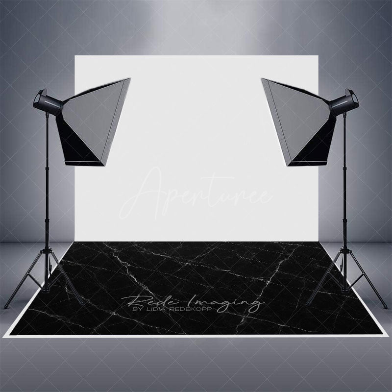 Aperturee - Aperturee Black Marble White Lines Rubber Floor Mat For Photo