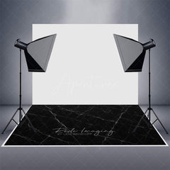 Aperturee - Aperturee Black Marble White Lines Rubber Floor Mat For Photo