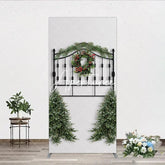 Aperturee - Aperturee Black Metal Christmas Wreath Garland Rectangle Arch Backdrop Holiday Party Decor with Pine Trees