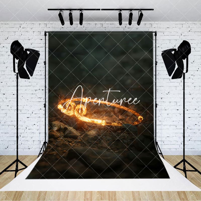 Aperturee - Aperturee Black Monkey Burning Golden Hoop Game Party Backdrop