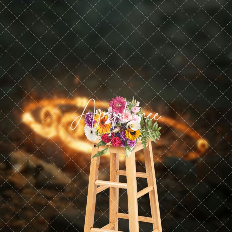 Aperturee - Aperturee Black Monkey Burning Golden Hoop Game Party Backdrop