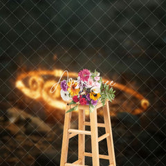 Aperturee - Aperturee Black Monkey Burning Golden Hoop Game Party Backdrop