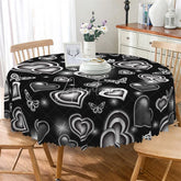 Aperturee - Aperturee Black Neon Heart Butterfly Round Tablecloth Modern Glowing Love Table Cover for Party