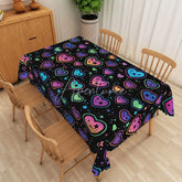 Aperturee - Aperturee Black Neon Heart Rectangle Tablecloth Colorful Glowing Star Love Table Cover Modern Valentine Party Decor