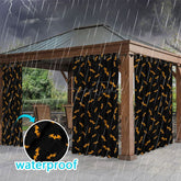 Aperturee - Aperturee Black Orange Bat Waterproof Printed Outdoor Curtains