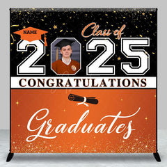 Aperturee - Aperturee Black Orange Custom Name Photo Graduation Backdrop