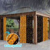 Aperturee - Aperturee Black Orange Fall Waterproof Printed Outdoor Curtains