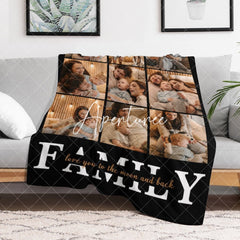 Aperturee - Aperturee Black Personalized Family Photo Warm Text Blanket
