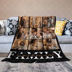 Aperturee - Aperturee Black Personalized Family Photo Warm Text Blanket