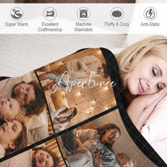 Aperturee - Aperturee Black Personalized Family Photo Warm Text Blanket