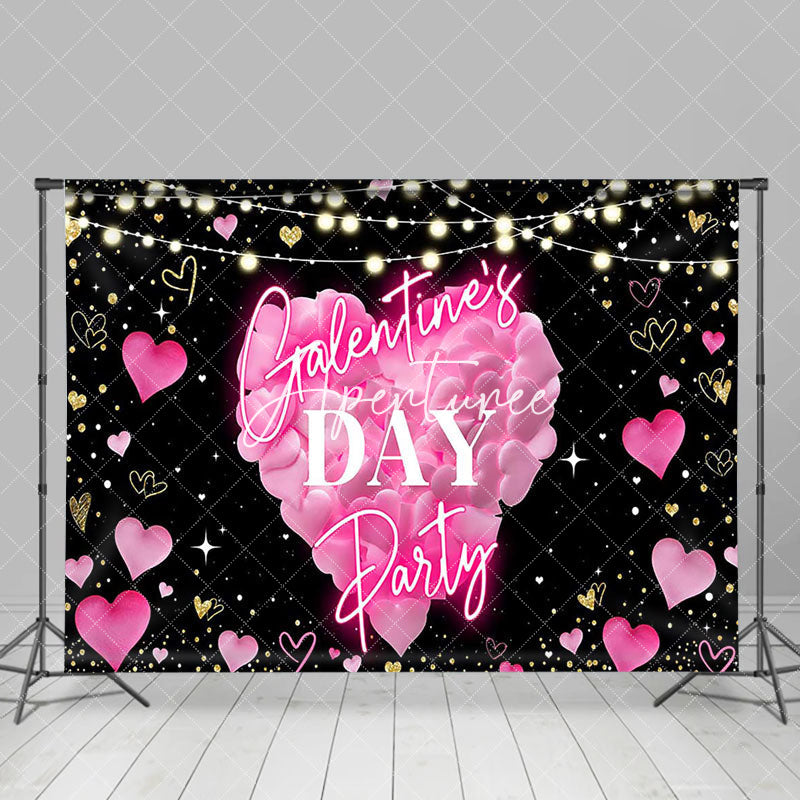 Aperturee - Aperturee Black Pink Heart Light Galentines Day Party Backdrop